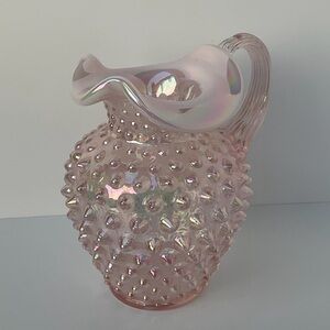 VTG Fenton Iridescent Pink Hobnail Studded Art Glass Pitcher Opalescent